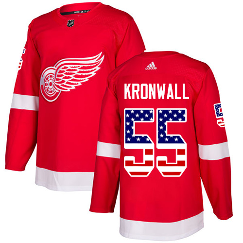 Adidas Red Wings #55 Niklas Kronwall Red Home Authentic USA Flag Stitched NHL Jersey - Click Image to Close